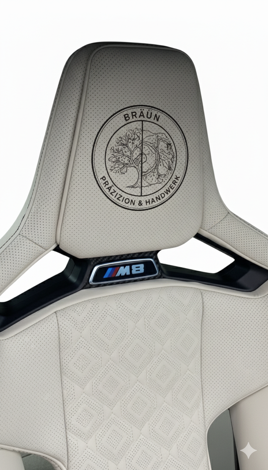 2021-2026 BMW G8x / M8 Carbon Bucket Headrests — Bräun Embroidered Edition