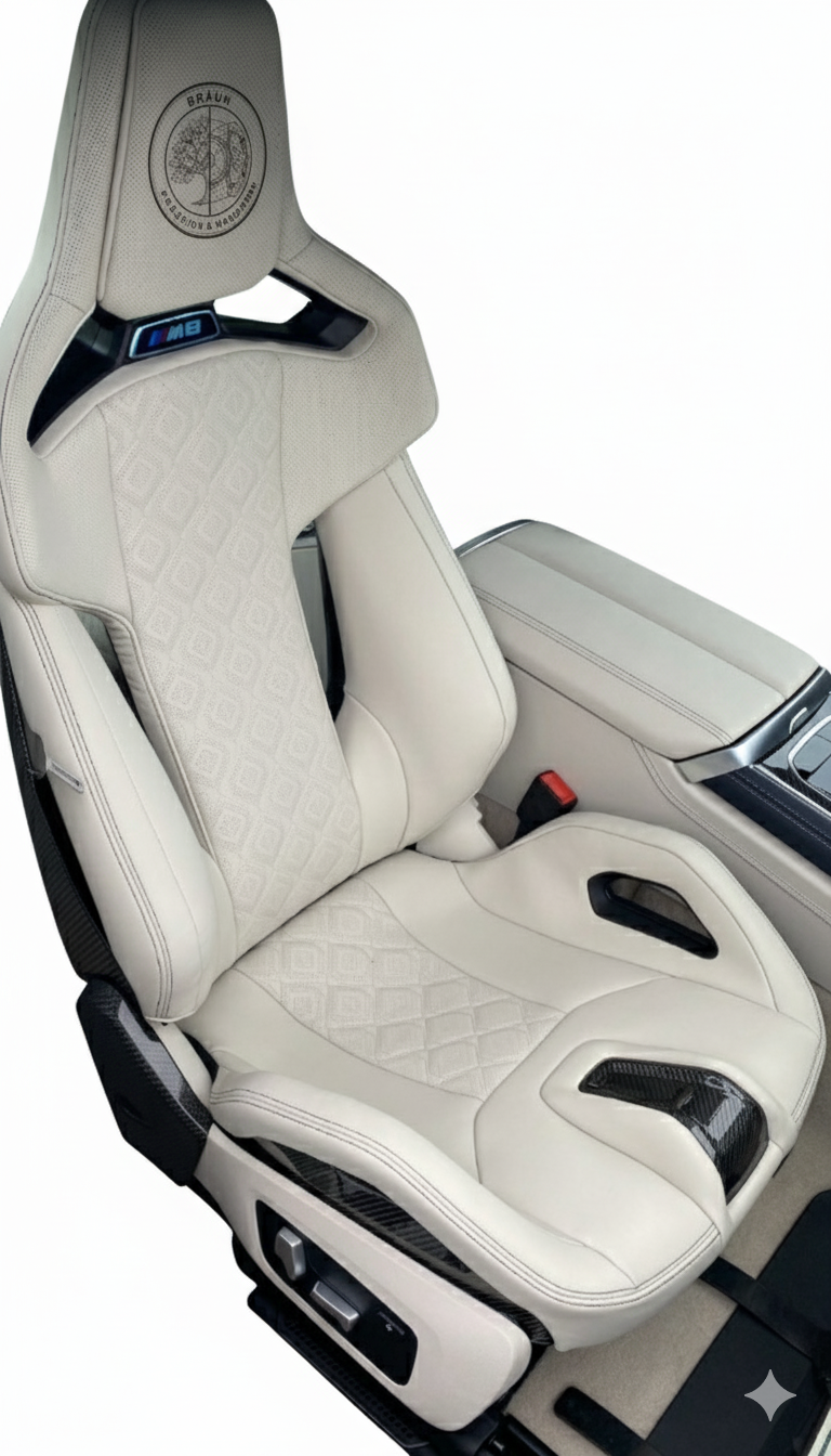 2021-2026 BMW G8x / M8 Carbon Bucket Headrests — Bräun Embroidered Edition